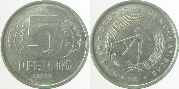 5 Pfennig DDR 1978 A Stempeldrehung 45