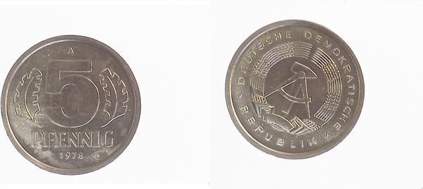 5 Pfennig DDR 1978 A Stempeldrehung ca.S30 prf.