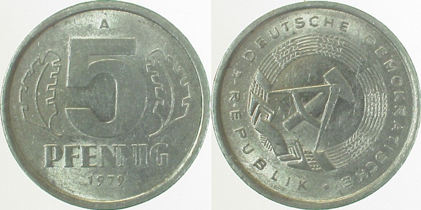 5 Pfennig DDR 1979 A S40 vz/st J1509 vz/st 5 Pfennig