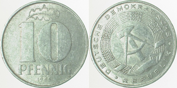 10 Pfennig DDR 68A ca S345 ss+ J1510 ss+ 10 Pfennig