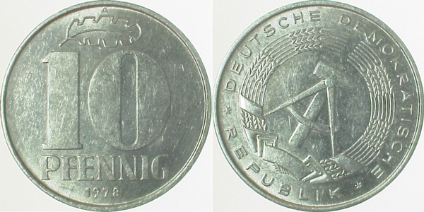 10 Pfennig DDR 78A S30 vz J1510 vz 10 Pfennig