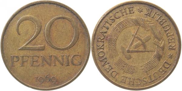 20 Pfennig DDR 1969 S210 ss J1511b ss 20 Pfennig