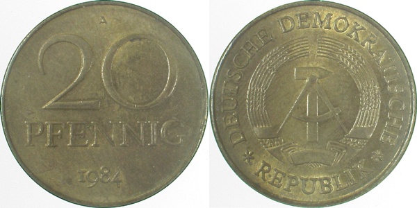 20 Pfennig DDR 84A S330 vz J1511b vz 20 Pfennig