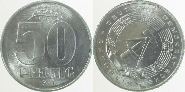 50 Pfennig DDR 1981 A Stempeldrehung 30°