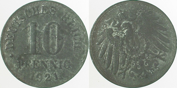 10 Pfennig 1921 S330 vz J299 vz 10 Pfennig