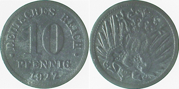 10 Pfennig 1922 S200 ss/vz! J299 ss / vz! 10 Pfennig