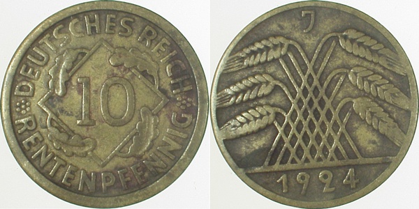 10 Pfennig 1924 J ca S330 ss ! J309 ss 10 Pfennig