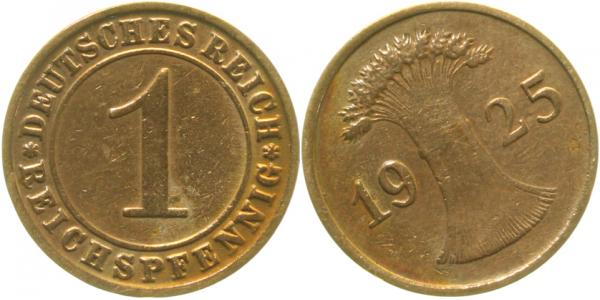 1 Pfennig 1925 F Stempeldrehung 330° ss J313