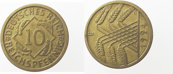 10 Pfennig 1924 D ca S270 J317 10 Pfennig