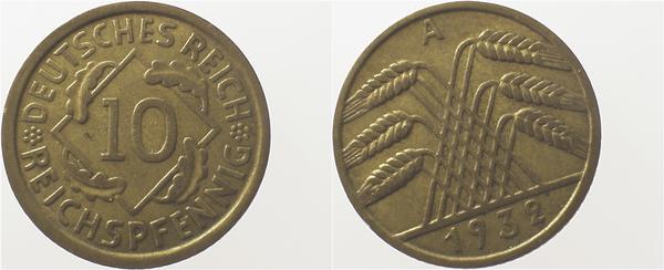 10 Pfennig 1932 A ca S315 ss/vz J317 ss / vz 10 Pfennig