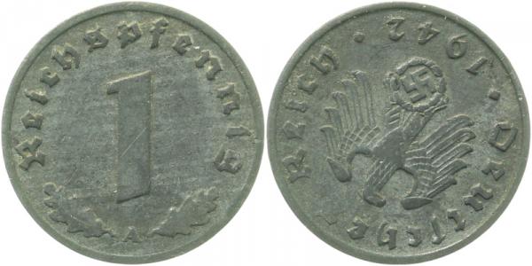 1 Pfennig 1942 A Stempeldrehung 200° RRR
