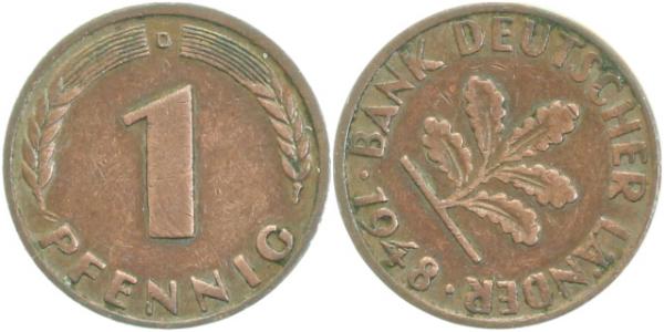 1 Pfennig 1948 D Stempeldrehung ca. 45° J376