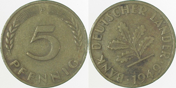 5 Pfennig 49D ca S315 ss/vz J377 ss / vz 5 Pfennig