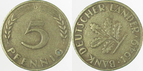 5 Pfennig 49D S65 J377 5 Pfennig