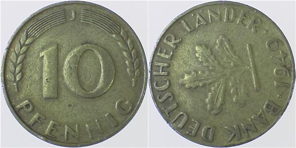 10 Pfennig 1949 J ca S240 selten J378 10 Pfennig