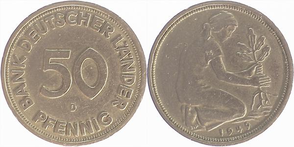 50 Pfennig 1949 D S330 ss J379 ss 50 Pfennig