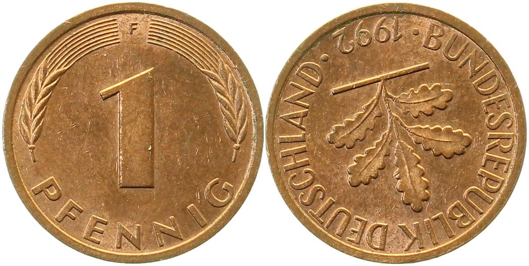 1 Pfennig 1992 F Stempeldrehung ca. 170°