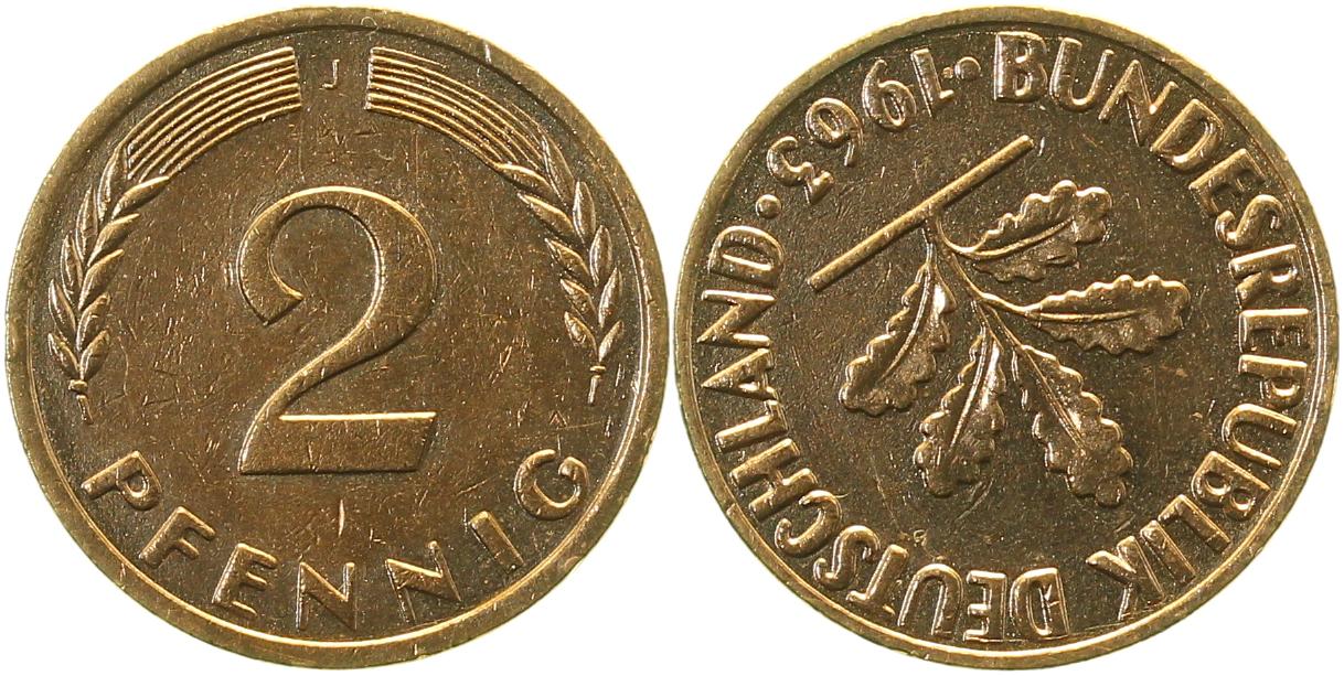 2 Pfennig 1963 J ca S160 ss/vz J381 ss / vz 2 Pfennig