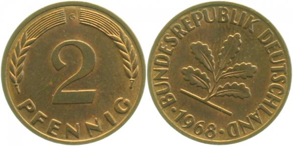 2 Pfennig 1968 G S35 vz/st J381 vz/st 2 Pfennig