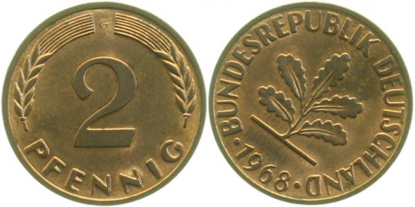 2 Pfennig 1968 G ca S40 f prfr J381 f prfr 2 Pfennig