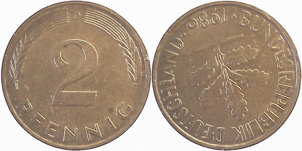 2 Pfennig 1986 D ca S165 vz J381 vz 2 Pfennig