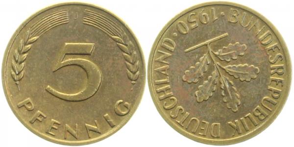 5 Pfennig 1950 J S180 Franz Prägung ss/vz !! J382 ss / vz 5 Pfennig