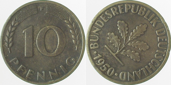 10 Pfennig 1950 F ca S45 ss/vz J383 ss / vz