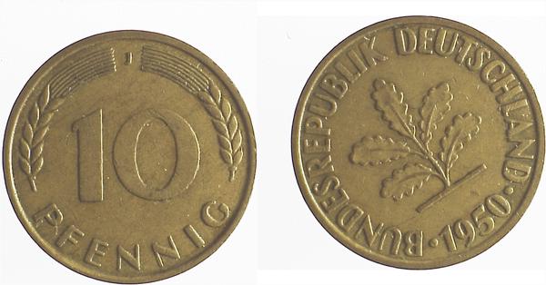 10 Pfennig 50J S330 ss+ J383 ss+ 10 Pfennig