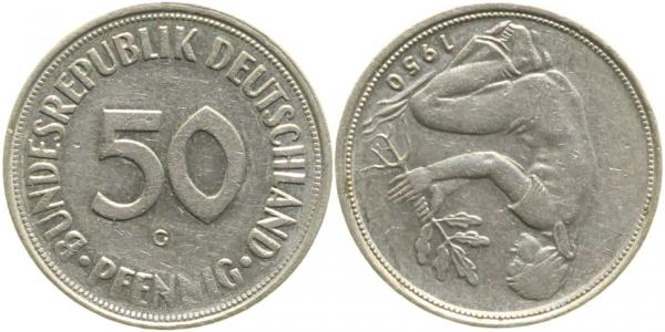 50 Pfennig 1950 G S180 Franz Prägung ss/vz J384 ss / vz 50 Pfennig