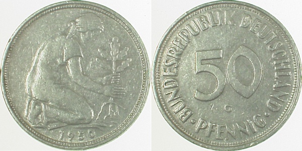 50 Pfennig 1950 G sehr schön 330 °