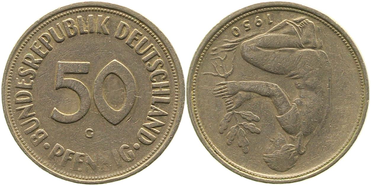 50 Pfennig 1950 G S180 Franz Prägung ss ! J384 ss 50 Pfennig