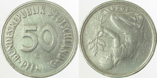 50 Pfennig 1950 G S180 ss- J384 ss- 50 Pfennig