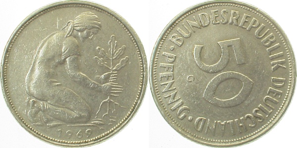 50 Pfennig 1969 G S45 ss/vz J384 ss / vz 50 Pfennig