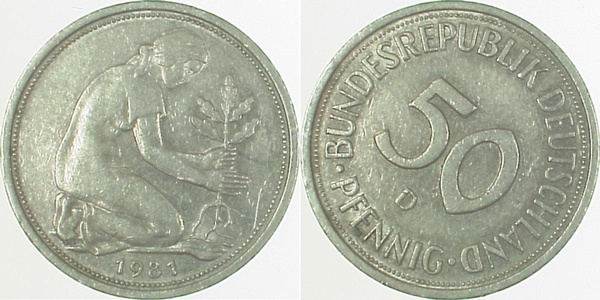 50 Pfennig 1981 D ss S45 J384 ss 50 Pfennig