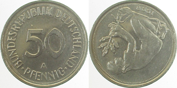 50 Pfennig 1990 A ca. S310 ss/vz !!!! Stempeldrehung