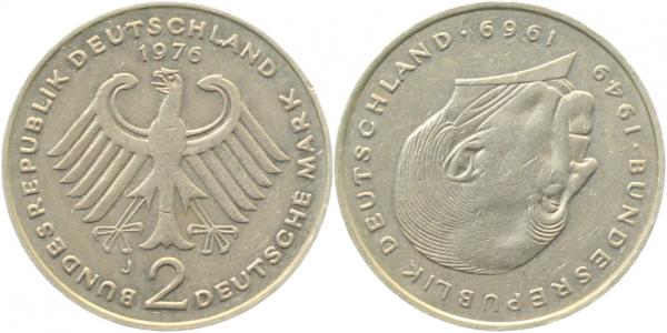 2 DM 1976 J Adenauer sehr schön französische Prägung S180