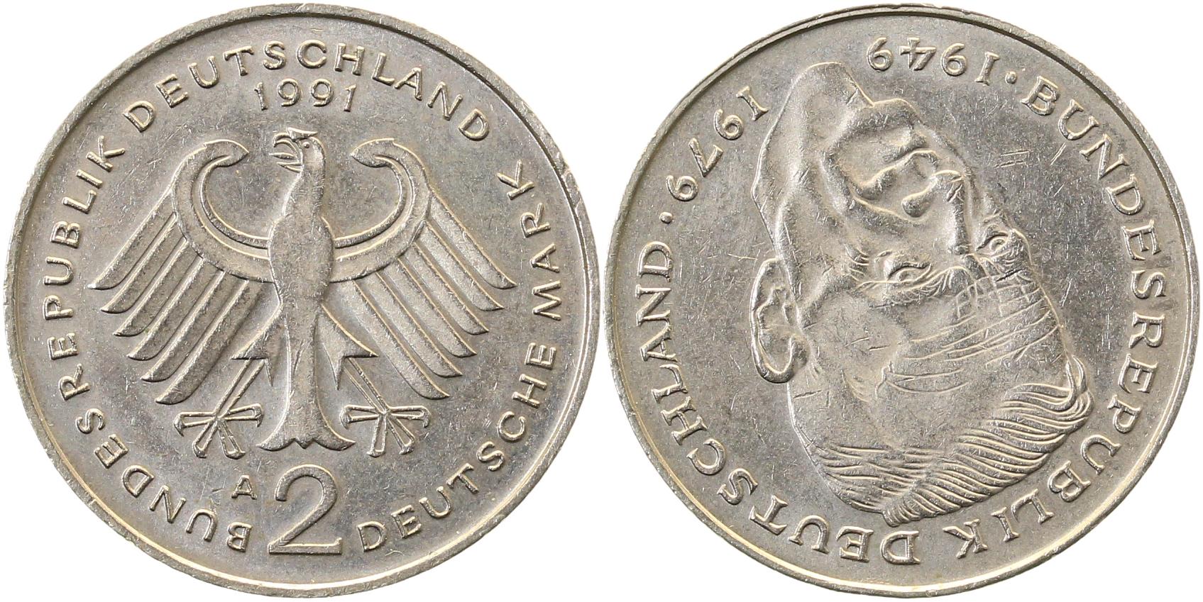 2 DM Schum ca S180 vz ! Französische Prägung J424 vz 2 DM