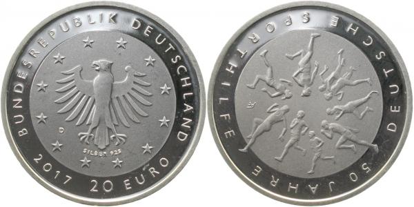 20 Euro 50 Jh Sporthilfe Stempeldrehung 180°
