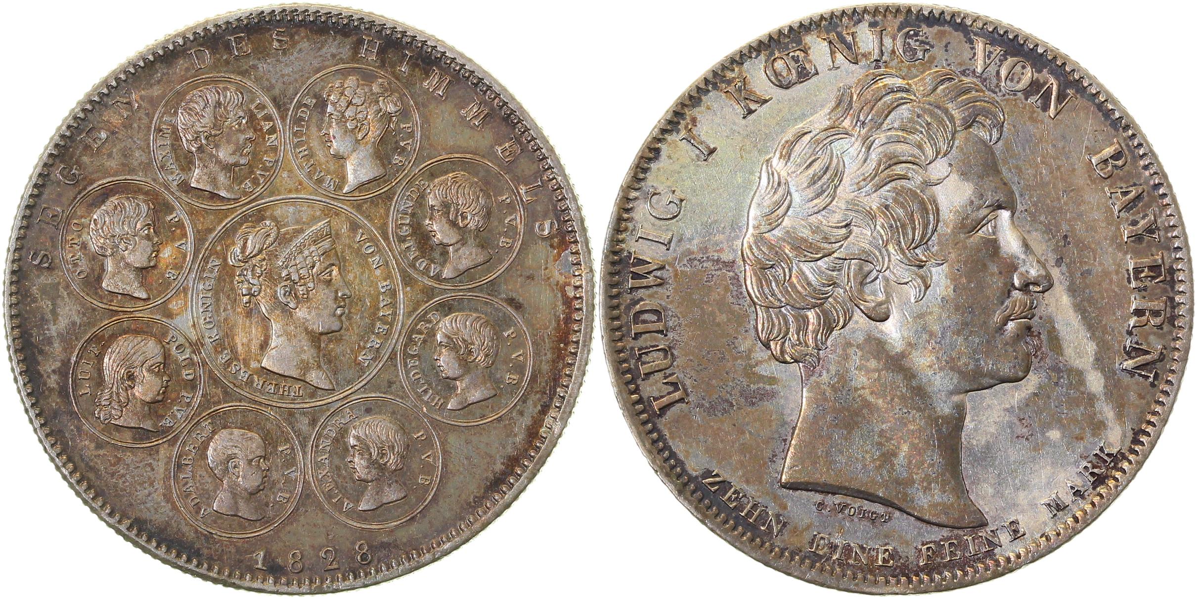 Bayern Geschichtstaler 1828 Segen des Himmels Thun 56 vz+
