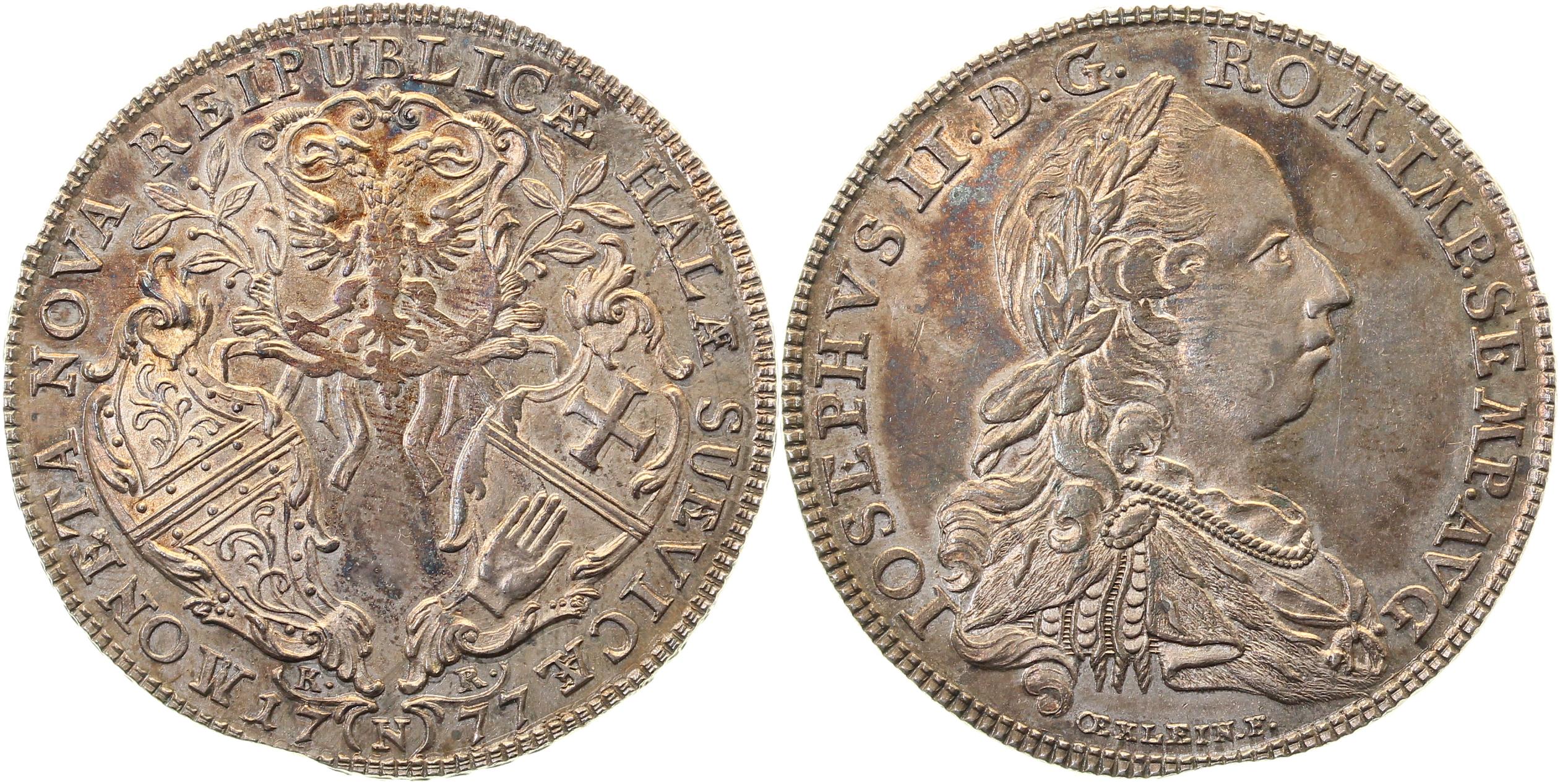 Taler 1777 Schwäbisch Hall f prfr/f stgl, schöne Patina