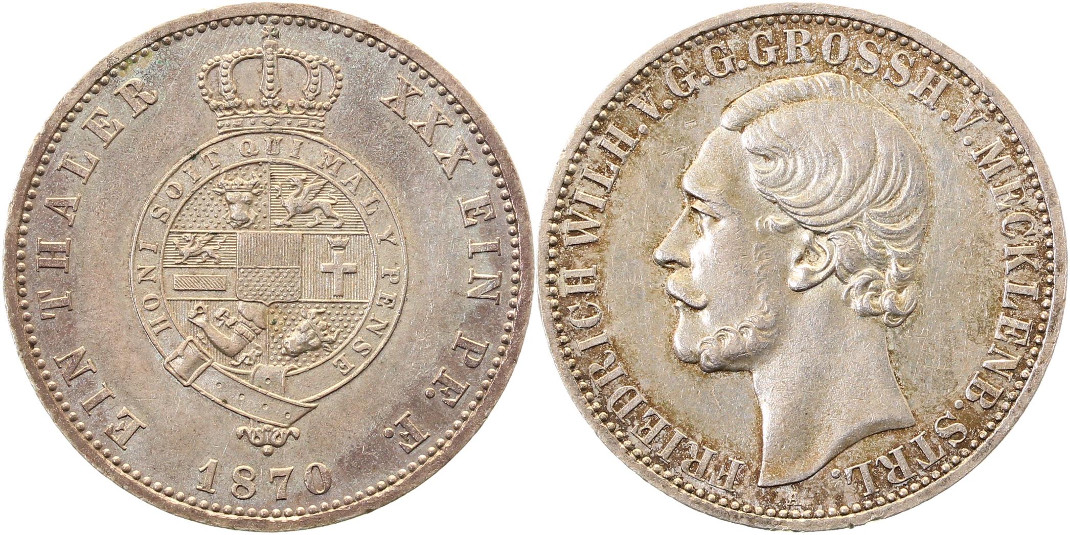 Taler Mecklenburg-Strelitz 1870 Kahnt 295 f prfr / f prfr