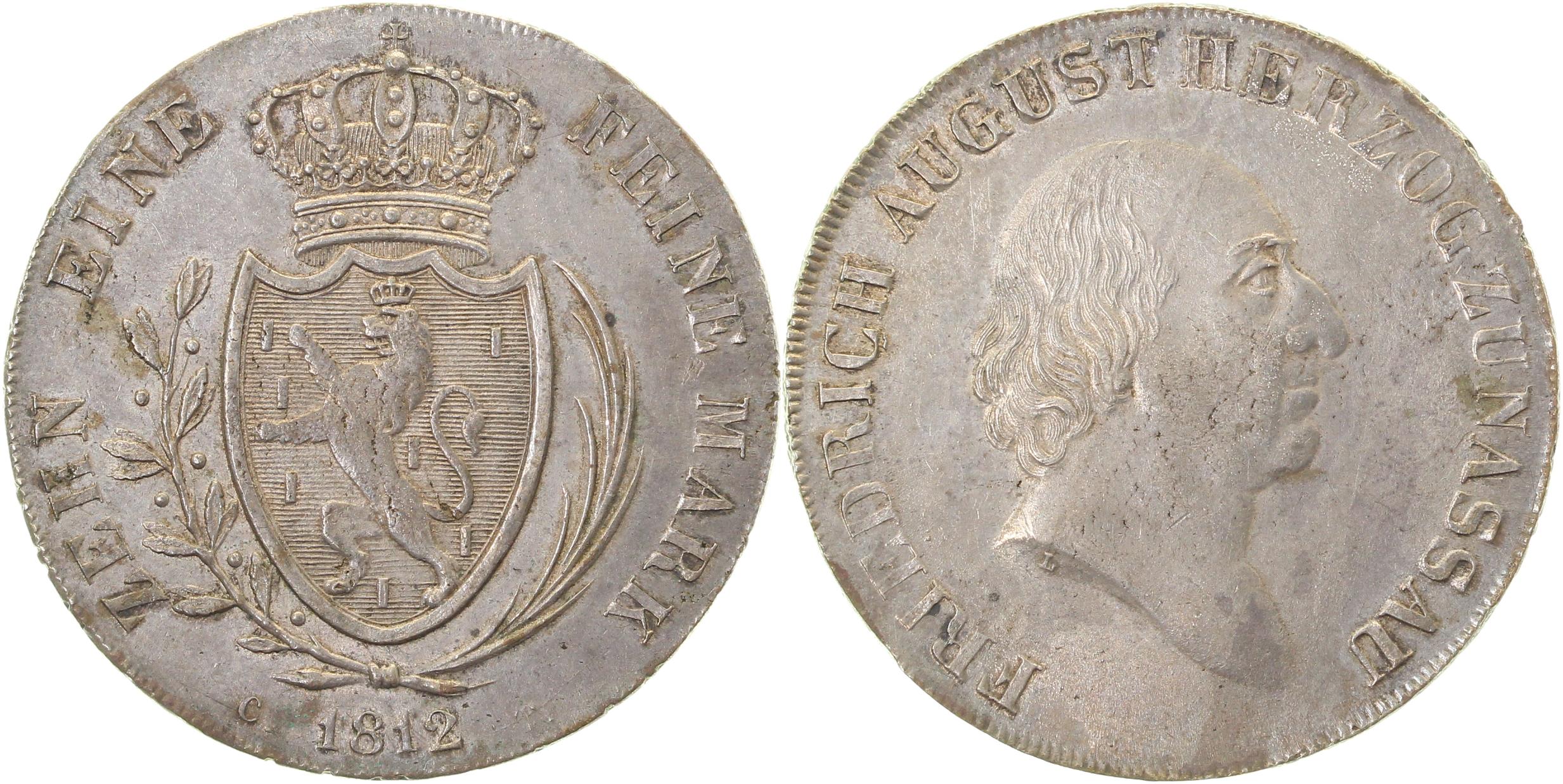 Konventionstaler Nassau 1812 f. vz/stgl/ f.prfr Thun 220
