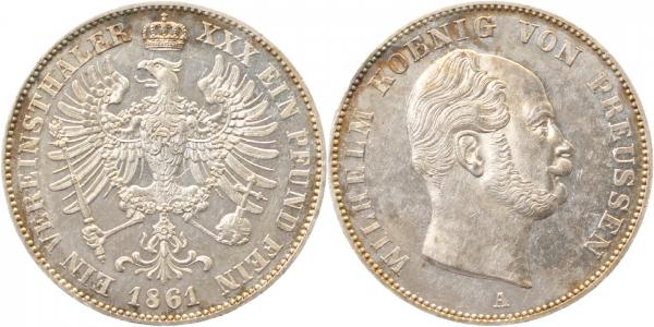 Taler Preussen Wilhelm II 1861 A Thun 262 Vereinstaler