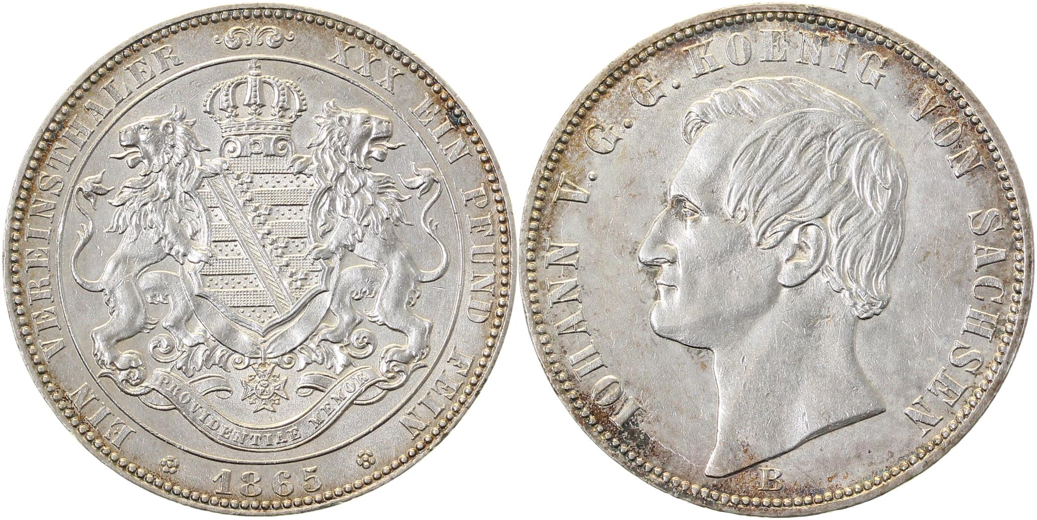 Vereinstaler Johann König von Sachsen 1865 B 1.3 Kahnt 470