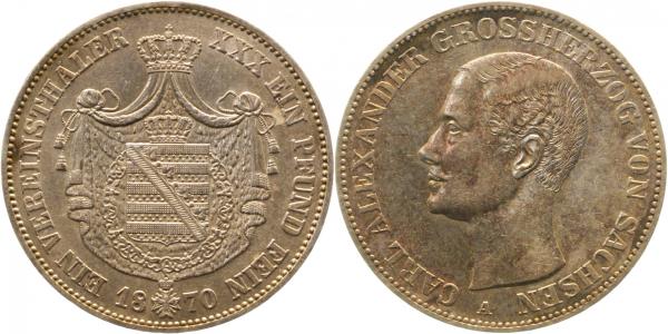 Taler Vereinstaler 1870 Sachsen Weimar min. Rf. Haarlinien