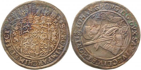 1 Taler Sachsen 1624 schöne Patina minimaler Belag
