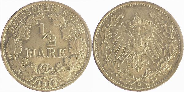 ½ Mark 1916 G zugelaufener ""6""