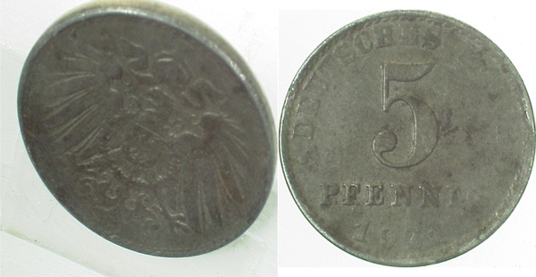 5 Pfennig 1921 ss ohne Münzzeichen +Riffelrd J297 ss 5 Pfennig