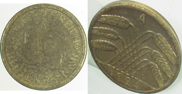10 Pfennig 24A ohne Rif Rand ss/vz J309 ss / vz 10 Pfennig