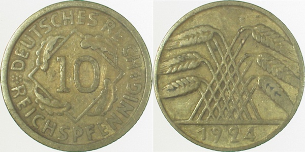 10 Pfennig 1924 ohne Münzzeichen ! J317 10 Pfennig